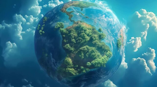 A breathtaking view of Earth, seemingly floating amidst a vast expanse of clouds. The planet is depicted in vibrant shades of blue and green, indicating landmasses and oceans