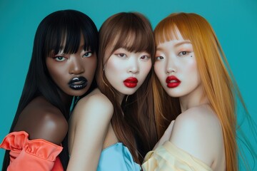Obraz premium Diverse fashion models with bold lip colors