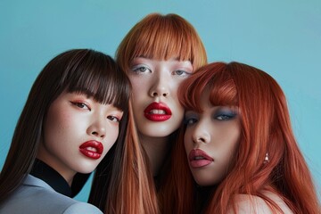 Naklejka premium Women in dramatic makeup and colorful hairstyles