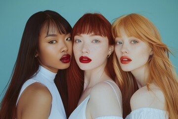 Fashion models in strong unified pose