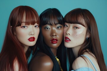 Naklejka premium Close-up of three women with bold makeup looks