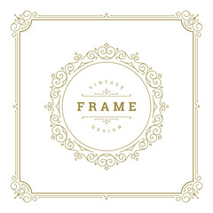 Vintage flourishes ornament swirls lines frame template vector illustration.