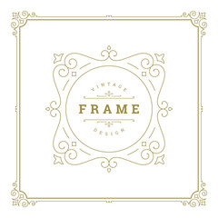 Vintage flourishes ornament swirls lines frame template vector illustration.
