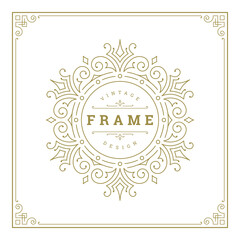 Vintage flourishes ornament swirls lines frame template vector illustration.