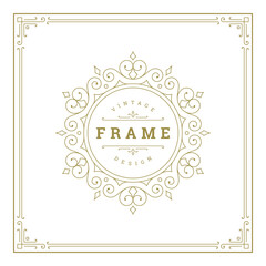 Vintage flourishes ornament swirls lines frame template vector illustration.