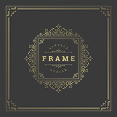Vintage flourishes ornament swirls lines frame template vector illustration.