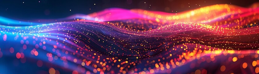 Obraz premium Glowing neon lines forming abstract patterns, futuristic, neon colors, digital art, perfect for dynamic event backgrounds