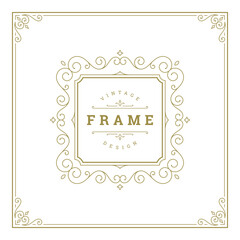 Vintage flourishes ornament swirls lines frame template vector illustration.