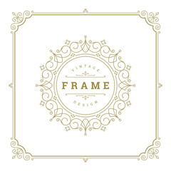Vintage flourishes ornament swirls lines frame template vector illustration.