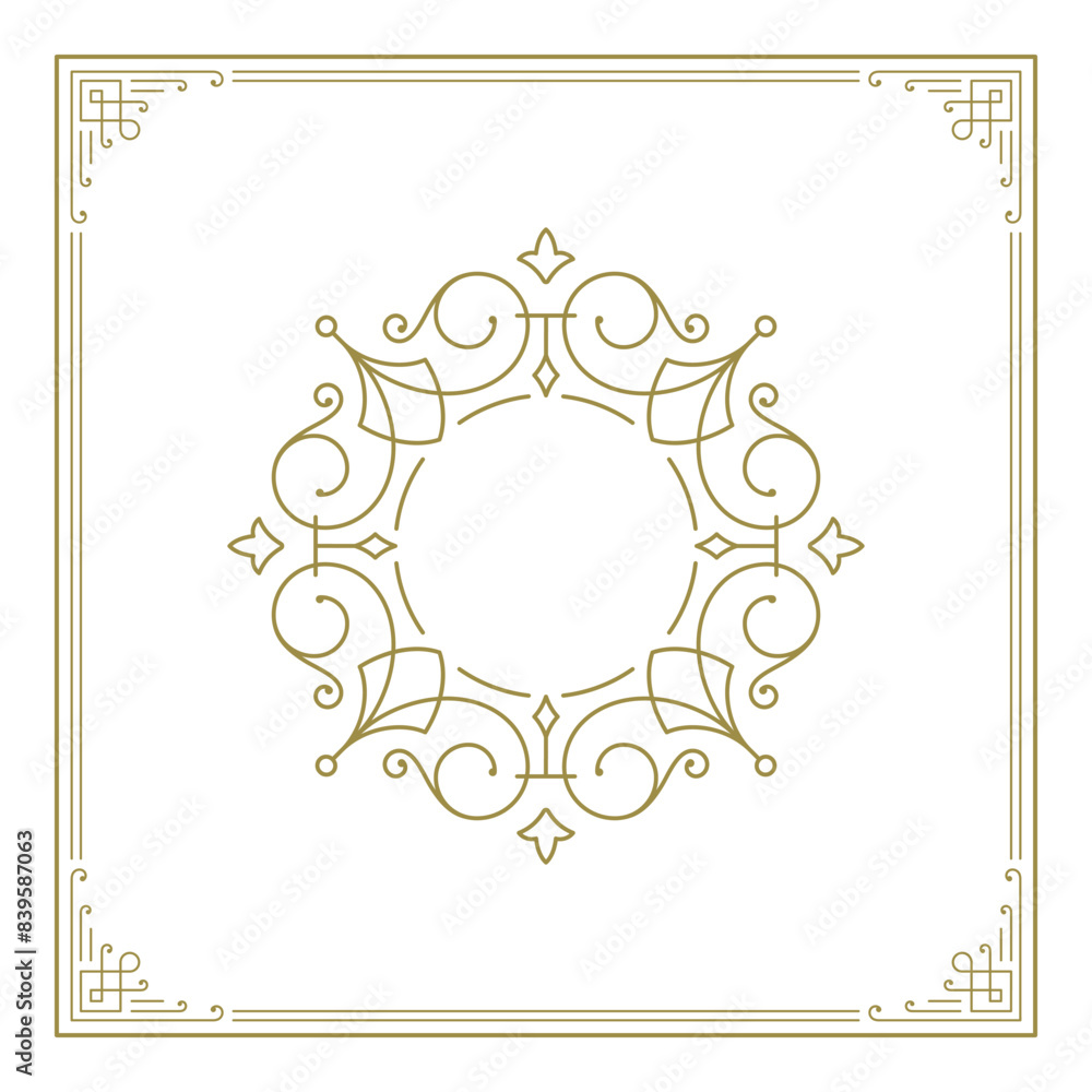 Wall mural vintage flourishes ornament swirls lines frame template vector illustration. - Wall murals