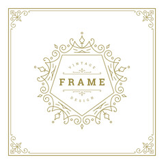 Vintage flourishes ornament swirls lines frame template vector illustration.