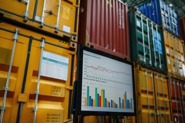 Graphs on a monitor in front of containers