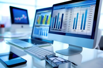 Naklejka premium Professional dual monitor workstation setup