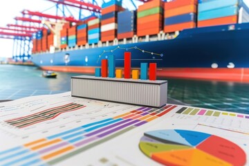 Obraz premium Graphs and charts with shipping containers