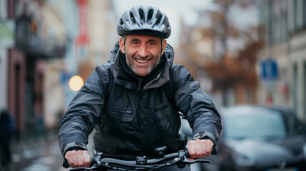 Fototapeta premium man riding a bicycle in the city