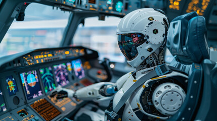 Robot in the cockpit of an airplane