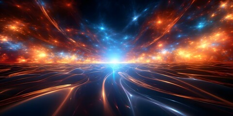 Obraz premium Creating a 3D Visualization of an Animated Hyperspace Tunnel with Illuminated Energy and Stars. Concept 3D Visualization, Animated Hyperspace Tunnel, Illuminated Energy, Stars, Animation