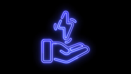  Neon Glowing Flash Light Icon. Electric flashlight icon in led light isolated on black background. Technology, Energy and electric concept icon. Isolated on Black Background