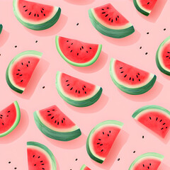 Seamless pattern of watermelon on pastel pink background 