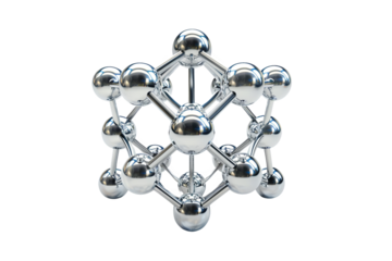 geometric structure with shiny spheres connected by lines. A silver crystalline formation.