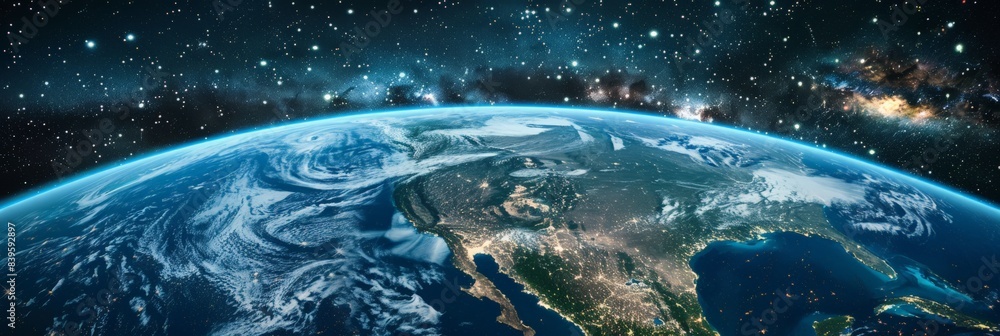 Aufkleber vivid earth view from space highlighting north america and the swirling clouds of the atmosphere. pe