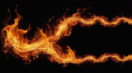 Fototapeta premium Fire flames on black background. Detail of fire sparks isolated on black background. Fire background