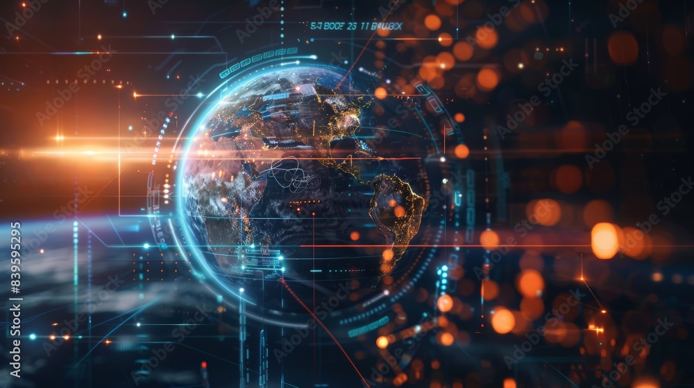 Poster glowing earth with network connections highlighting global communication and data exchange. ideal fo