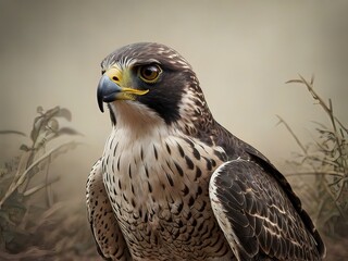 Obraz premium photo of a falcon posing on a stone