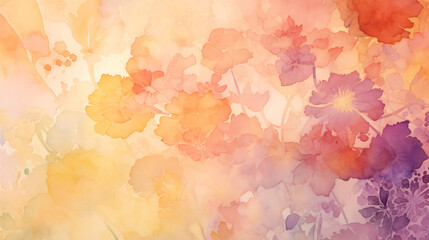 Watercolor painting of a floral design with orange, pink, and purple flowers on a light yellow background