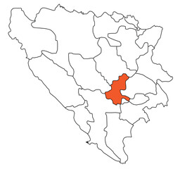 Obraz premium Outline of the map of the region of Bosnia and Herzegovina - Sarajevo County