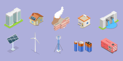 3D Isometric Flat Vector Illustration of Smart Grid, Energy Saving