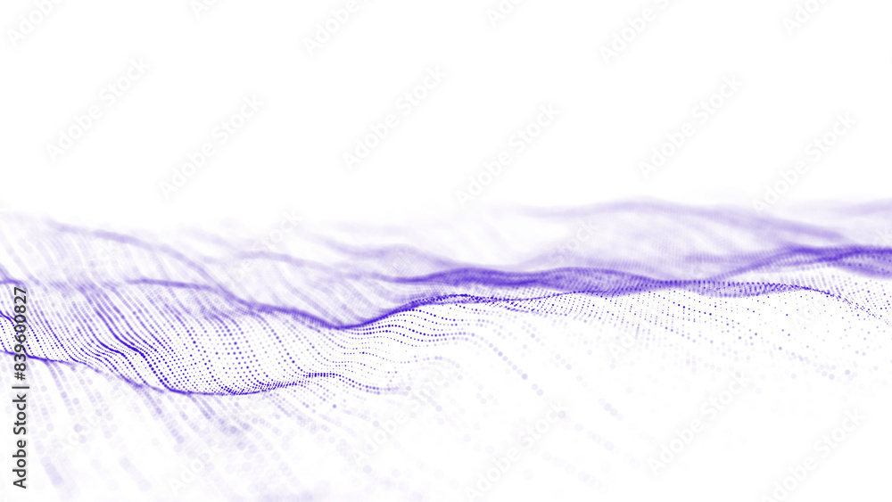 Poster Technology blue wave of particles. Big data visualization. Analytics representation. Digital background. 3d rendering.