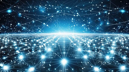 Obraz premium Abstract global network and connectivity concept, digital world with glowing connections on blue background