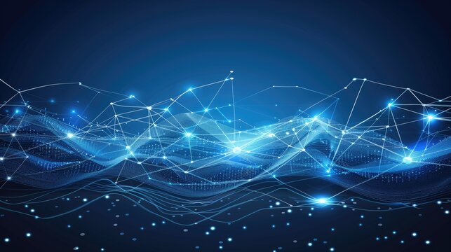 Abstract global network and connectivity concept, digital world with glowing connections on blue background