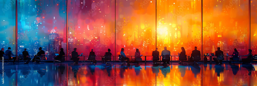 Poster abstract depiction of a professional meeting with motion blur highlighting the dynamic and engaging 
