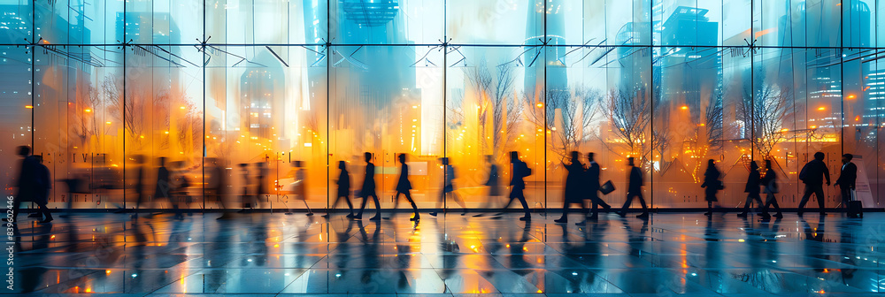 Poster abstract depiction of a business presentation with motion blur highlighting the dynamic and engaging