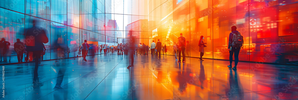Poster abstract depiction of a networking event with motion blur highlighting the dynamic and engaging natu