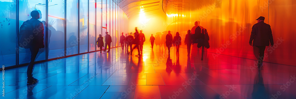 Poster abstract depiction of a networking event with motion blur highlighting the dynamic and engaging natu