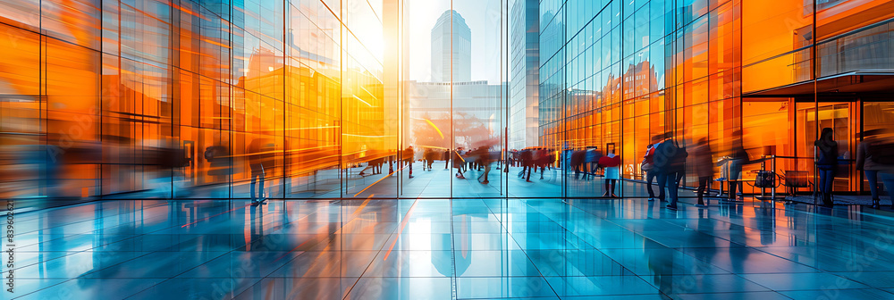 Poster abstract depiction of a business presentation with motion blur highlighting the dynamic and engaging