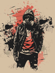 Graffiti style illustration of a man in a gas mask. Vector illustration