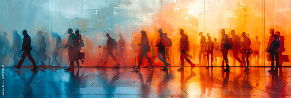 Poster abstract depiction of office teamwork motion blur highlighting dynamic and fastpaced nature of the c
