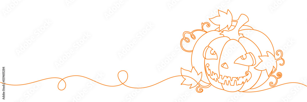 Wall mural Vector illustration of a scary pumpkin for Halloween in line art style - Wall murals
