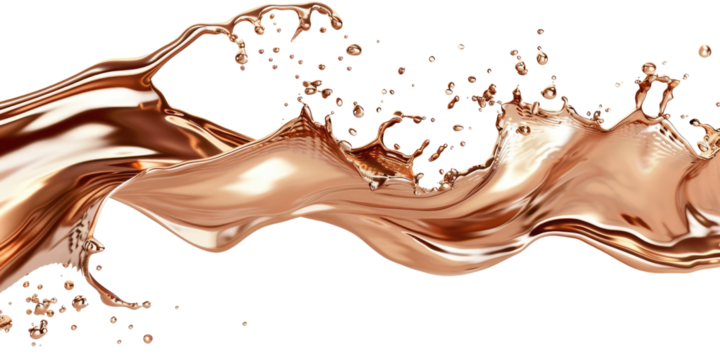 copper liquid metal splashing isolated on white or transparent png