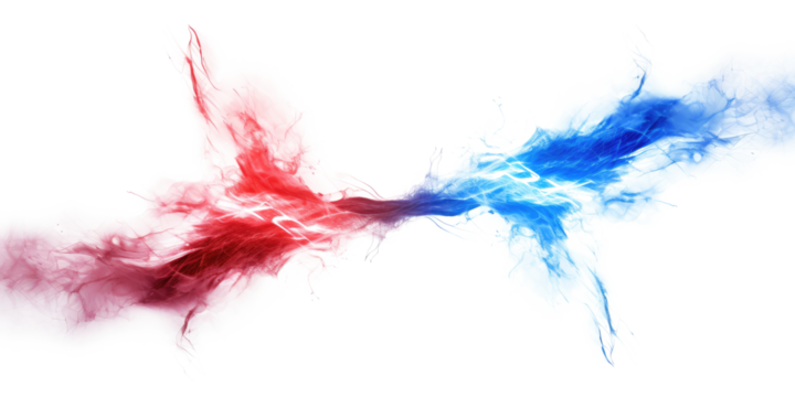 blue red electric lightning isolated on white or transparent png