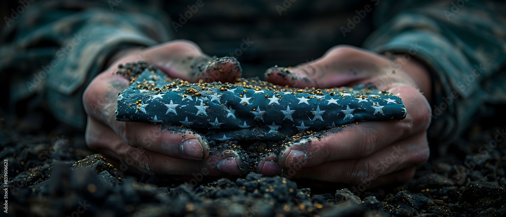 Poster american flag being folded by soldiers at a memorial day service captured with a timelapse technique