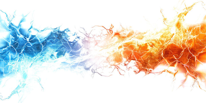 orange blue electric lightning isolated on white or transparent png