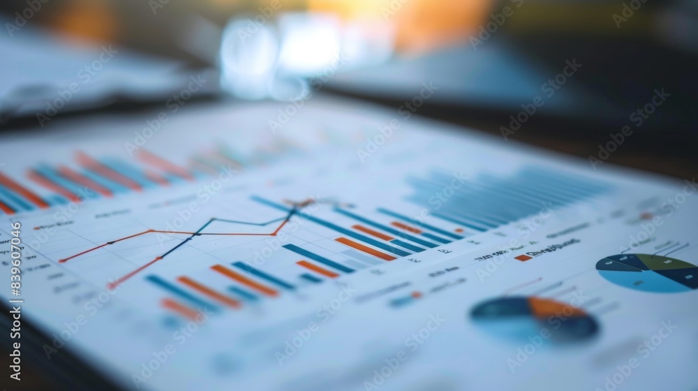 Leinwandbilder A close-up of a financial report with charts and graphs showing investment portfolio performance, symbolizing financial planning
