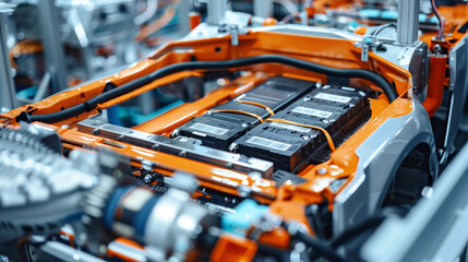 Fototapeta premium mass production assembly line of electric cars