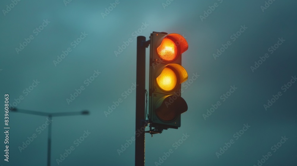 Aufkleber A close-up of a traffic light with an overcast sky in the background, symbolizing the predictability of traffic patterns