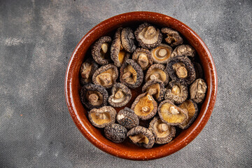 shiitake dried mushroom appetizer meal food snack on the table copy space food background rustic top view keto or paleo diet vegetarian vegan food